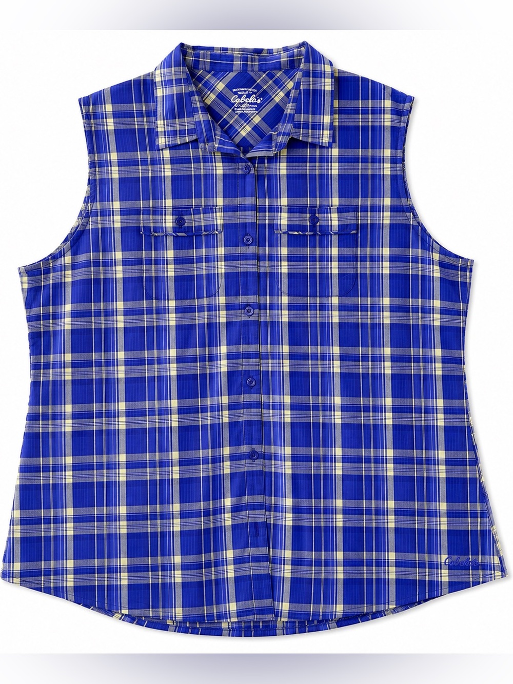 Cabela’s Blue Plaid Sleeveless Button Front Shirt L Regular